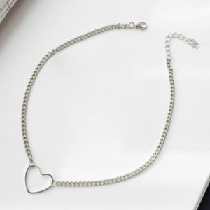 Silver Choker Chain Necklace Heart Pendant